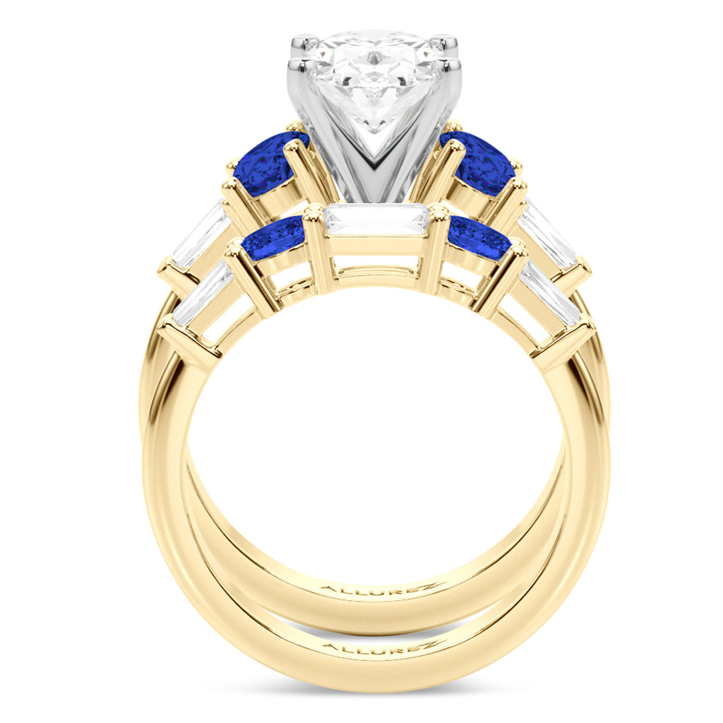 Oval Lab Diamond & Blue Sapphire Bridal Set 18K Yellow Gold (5.17ct)