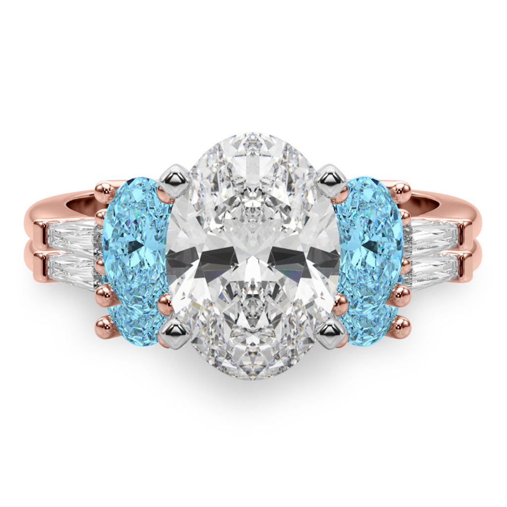 Oval Lab Diamond & Blue Topaz Bridal Set 14K Rose Gold (4.97ct)