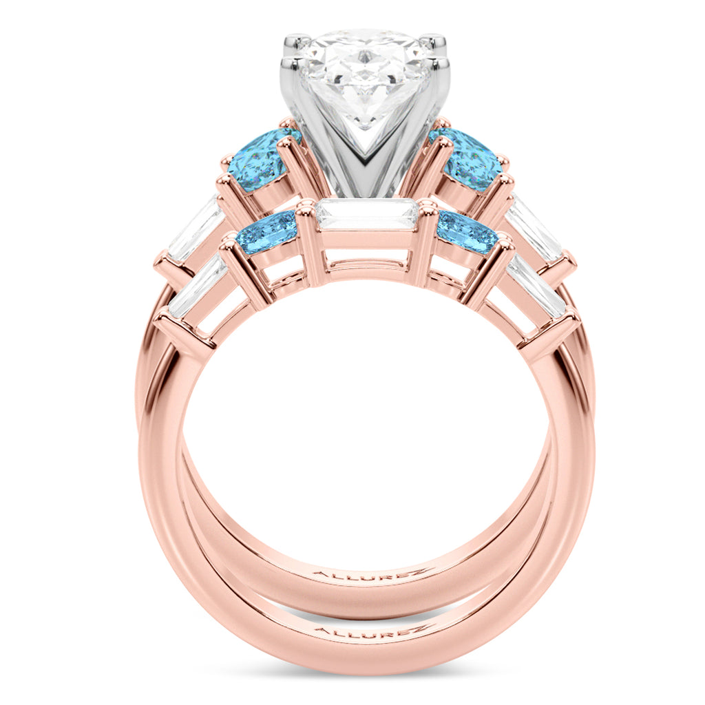 Oval Lab Diamond & Blue Topaz Bridal Set 14K Rose Gold (4.97ct)