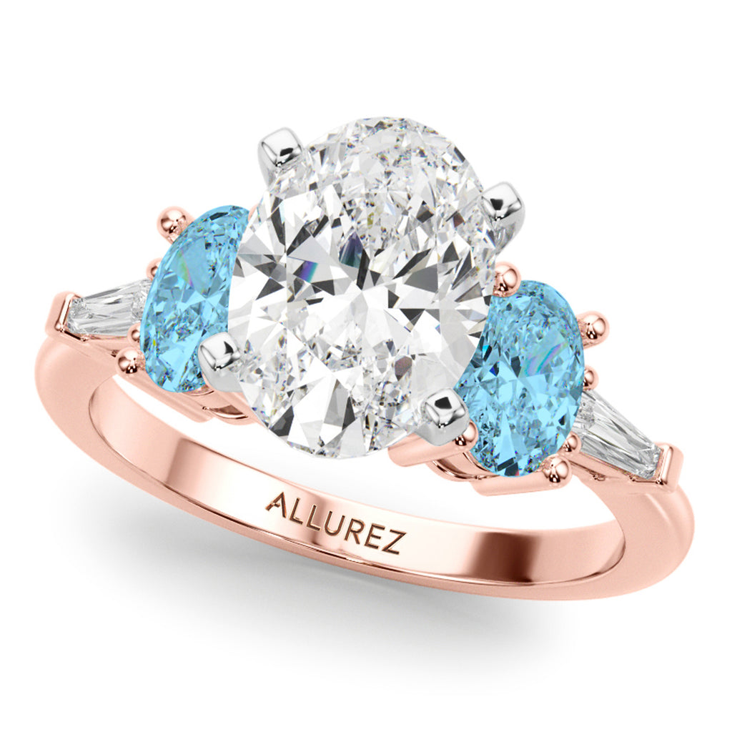 Oval Lab Diamond & Blue Topaz Bridal Set 14K Rose Gold (4.97ct)