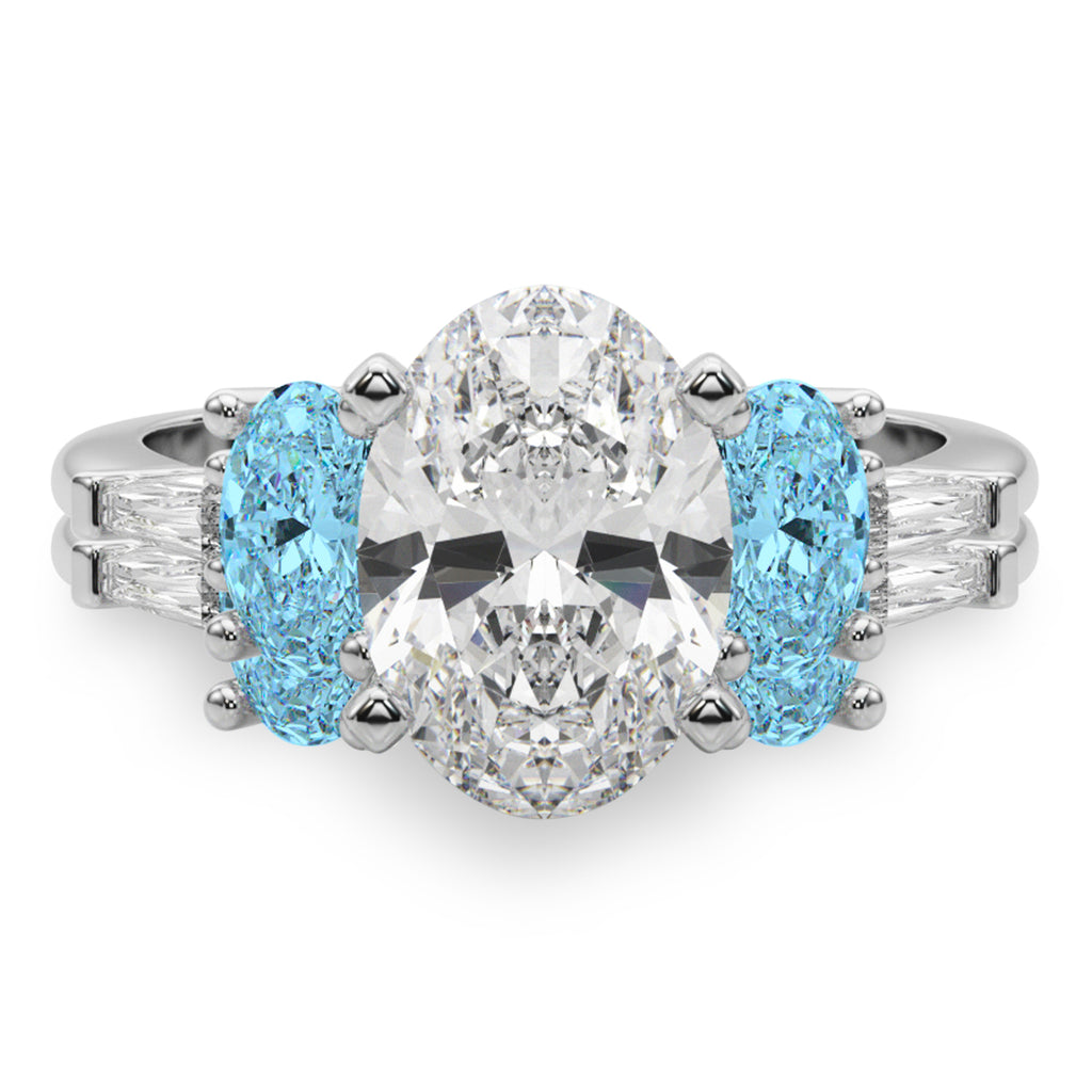 Oval Lab Diamond & Blue Topaz Bridal Set 18K White Gold (4.97ct)