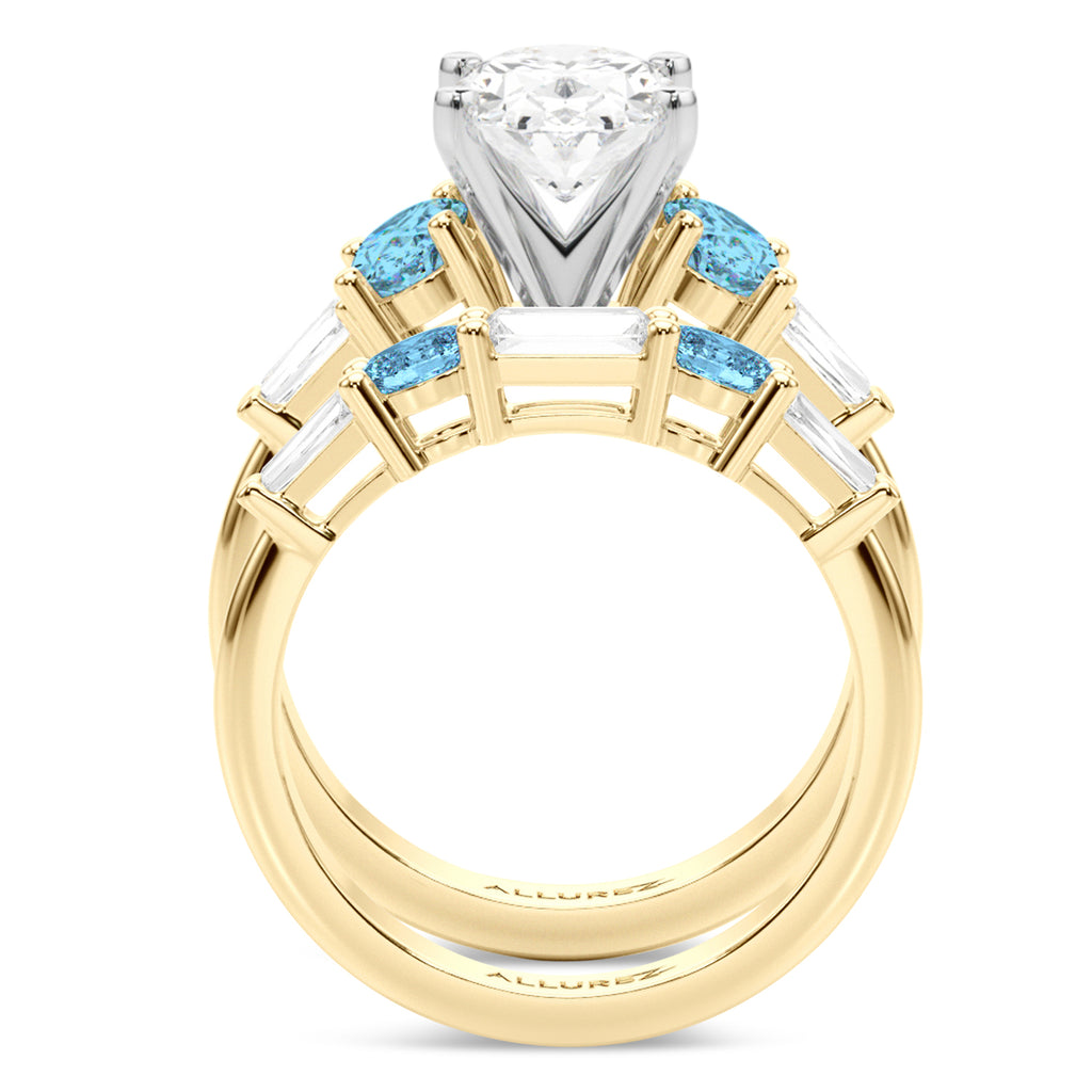 Oval Lab Diamond & Blue Topaz Bridal Set 18K Yellow Gold (4.97ct)