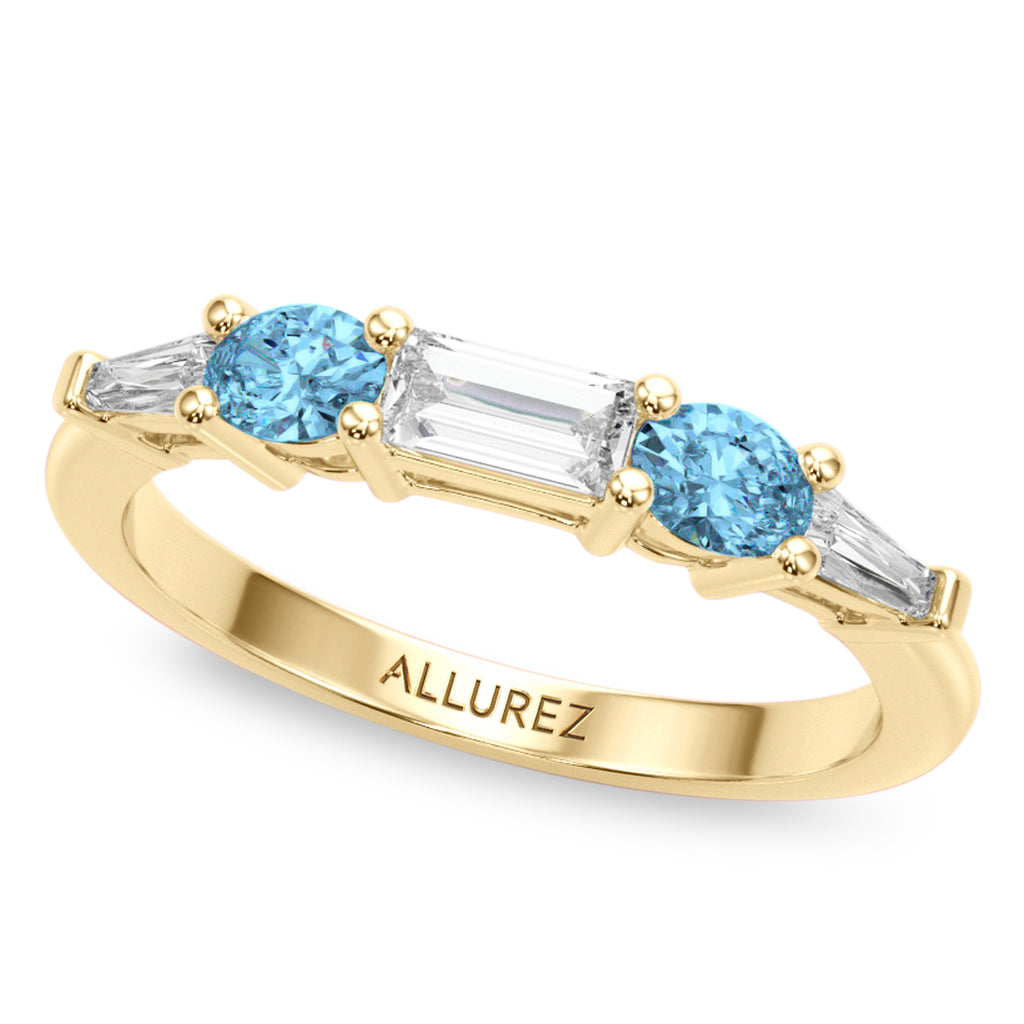 Oval Lab Diamond & Blue Topaz Bridal Set 18K Yellow Gold (4.97ct)