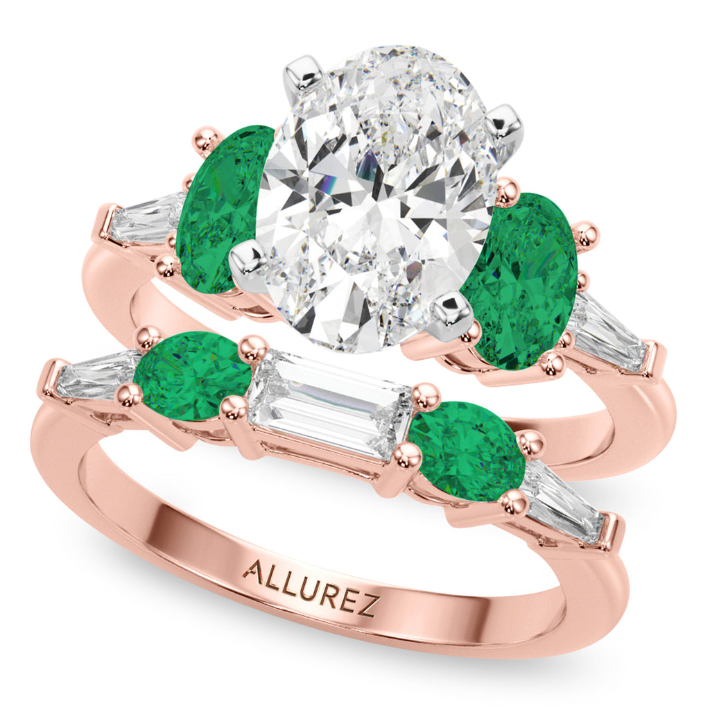 Oval Lab Diamond & Emerald Bridal Set 18K Rose Gold (4.65ct)