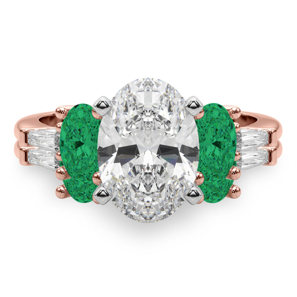 Oval Lab Diamond & Emerald Bridal Set 18K Rose Gold (4.65ct)