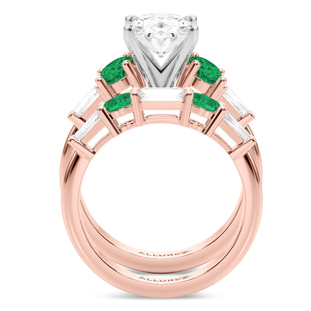 Oval Lab Diamond & Emerald Bridal Set 18K Rose Gold (4.65ct)