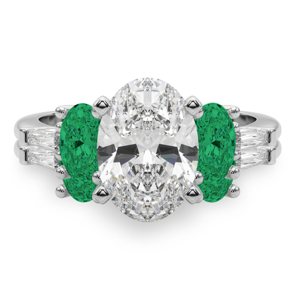 Oval Lab Diamond & Emerald Bridal Set 18K White Gold (4.65ct)