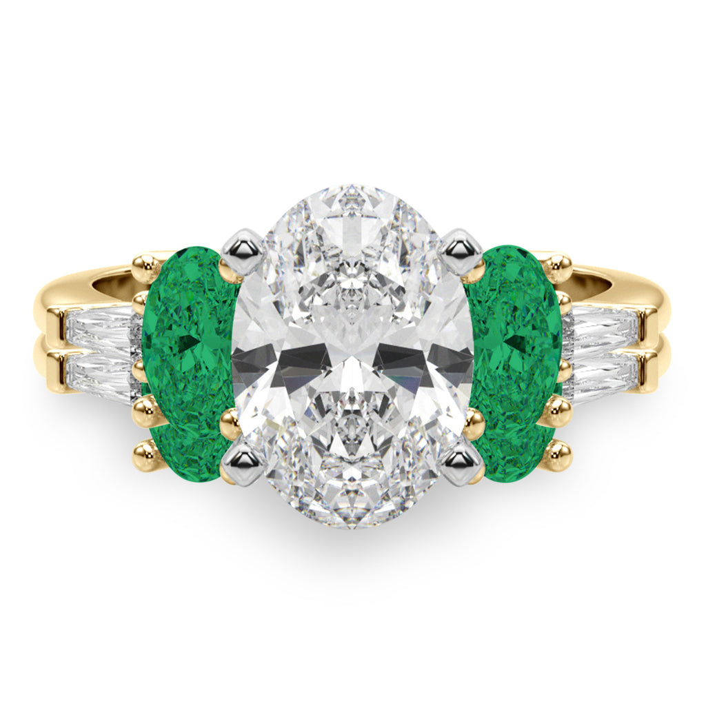 Oval Lab Diamond & Emerald Bridal Set 18K Yellow Gold (4.65ct)