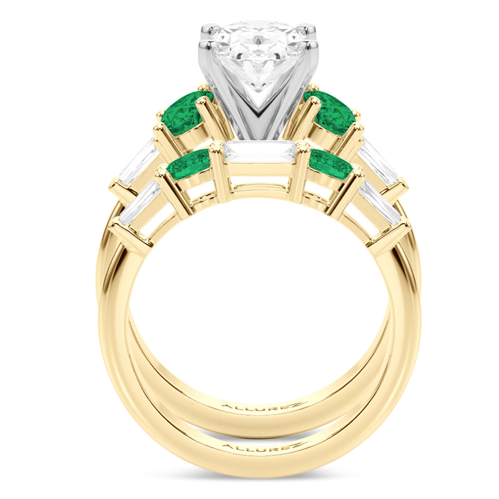 Oval Lab Diamond & Emerald Bridal Set 18K Yellow Gold (4.65ct)