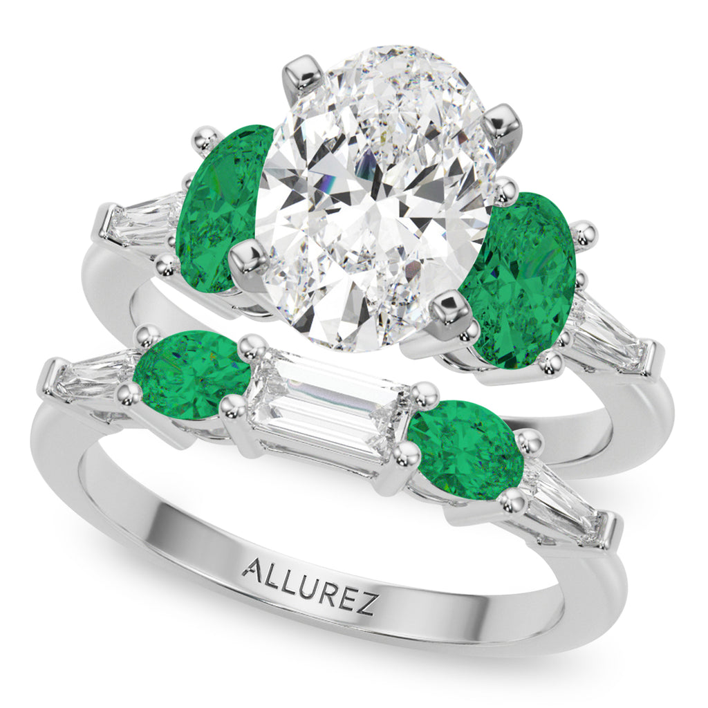 Oval Lab Diamond & Emerald Bridal Set in Palladium (4.65ct)