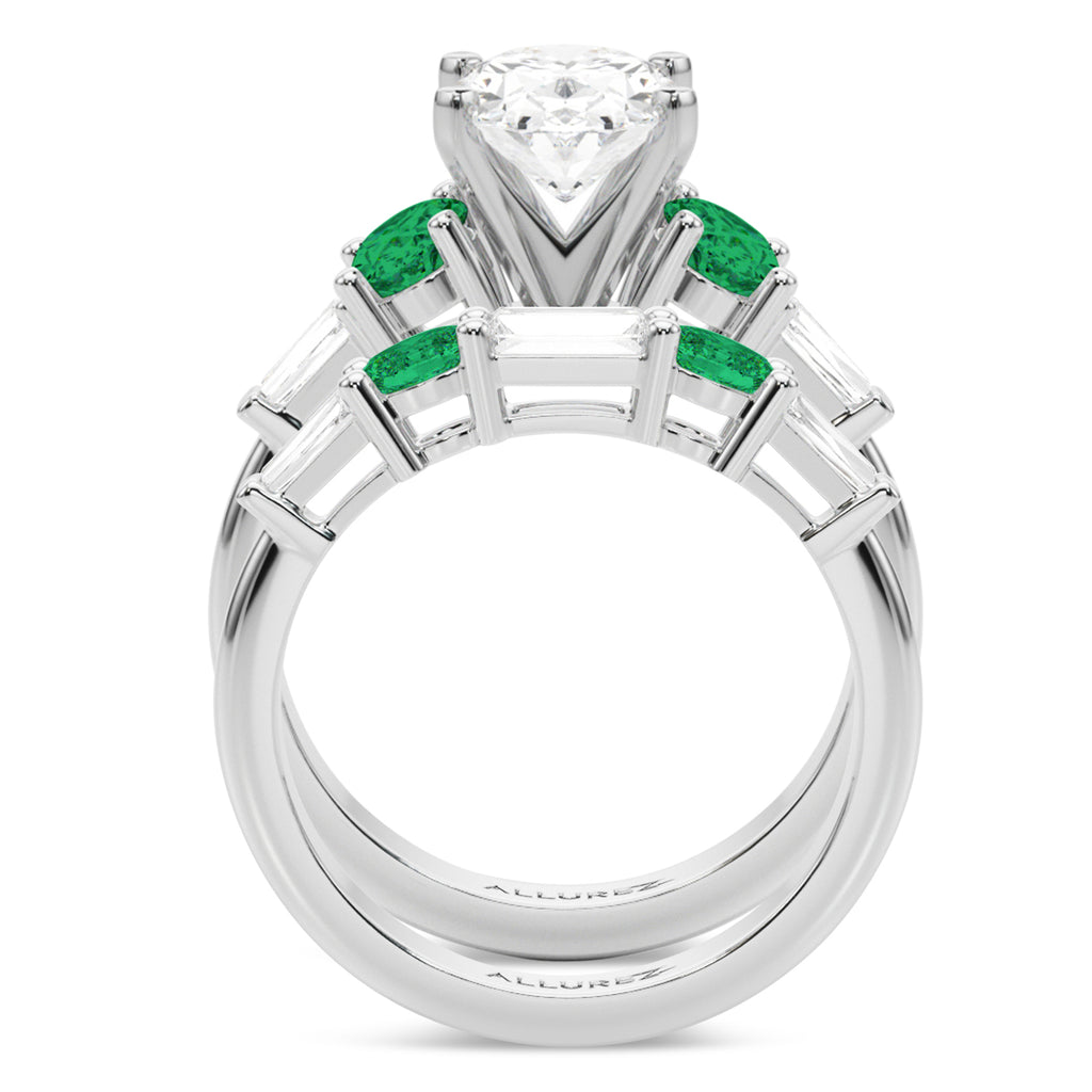 Oval Lab Diamond & Emerald Bridal Set in Palladium (4.65ct)