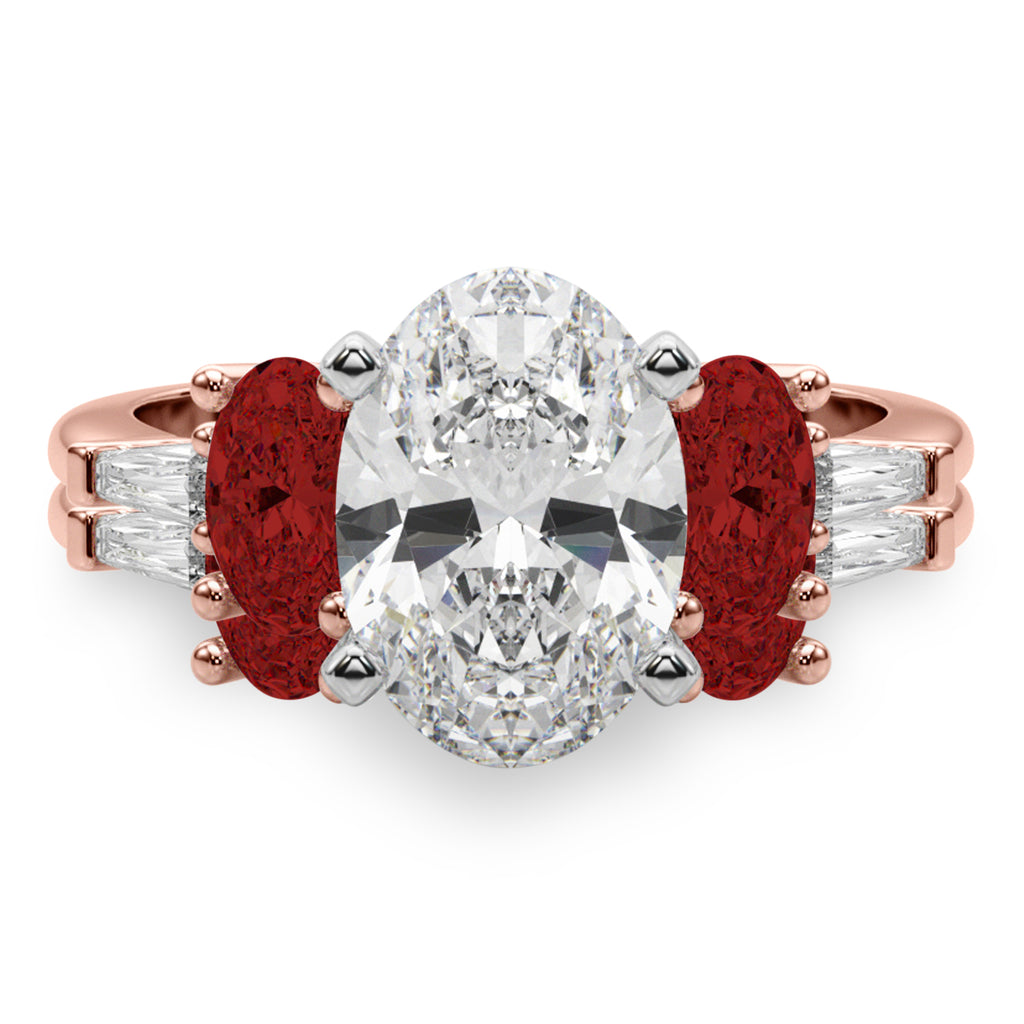 Oval Lab Diamond & Garnet Bridal Set 14K Rose Gold (4.97ct)