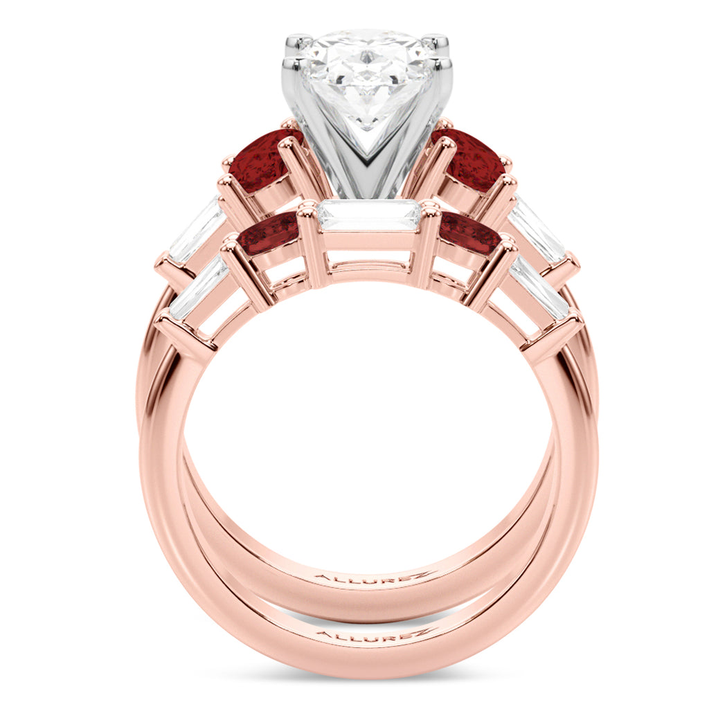 Oval Lab Diamond & Garnet Bridal Set 14K Rose Gold (4.97ct)