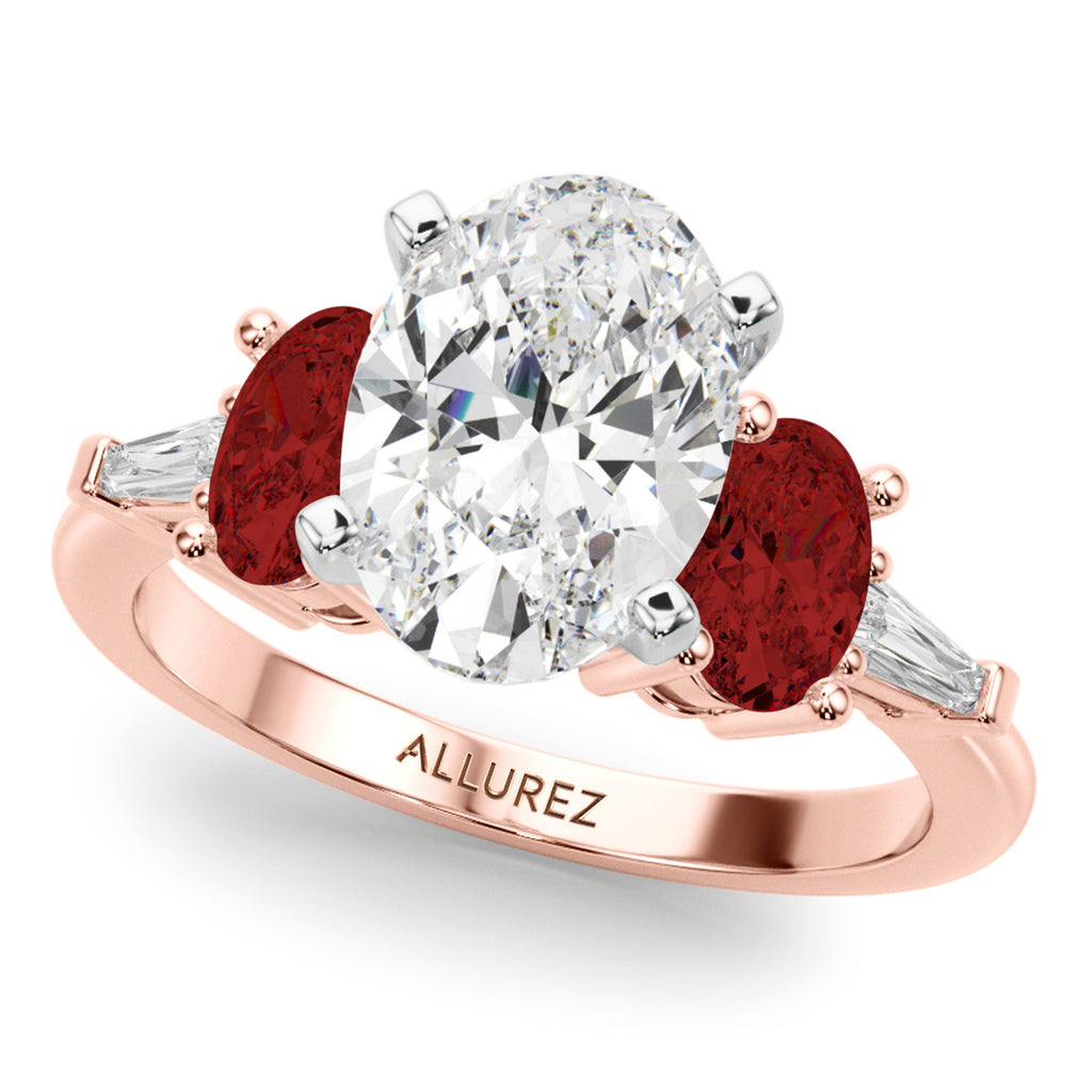 Oval Lab Diamond & Garnet Bridal Set 14K Rose Gold (4.97ct)