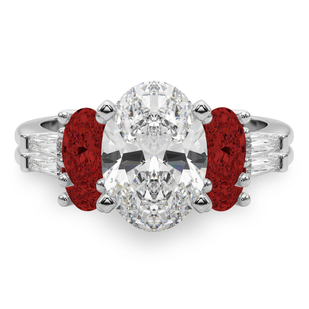 Oval Lab Grown Diamond & Garnet Bridal Set 14K White Gold (4.97ct)