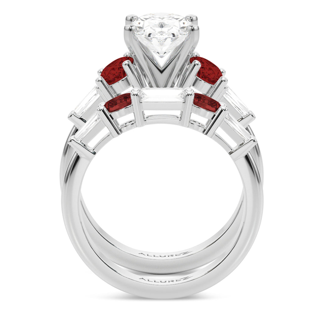 Oval Lab Grown Diamond & Garnet Bridal Set 14K White Gold (4.97ct)