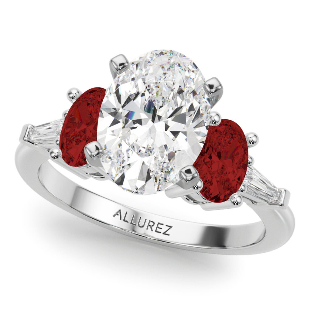 Oval Lab Grown Diamond & Garnet Bridal Set 14K White Gold (4.97ct)