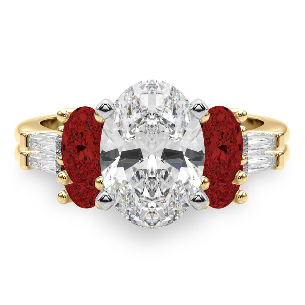 Oval Lab Diamond & Garnet Bridal Set 18K Yellow Gold (4.97ct)