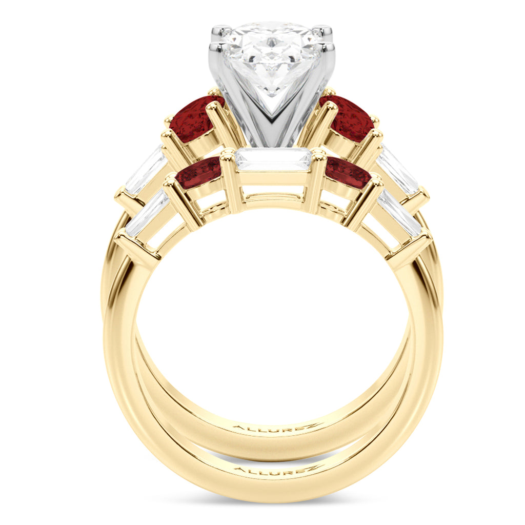 Oval Lab Diamond & Garnet Bridal Set 18K Yellow Gold (4.97ct)
