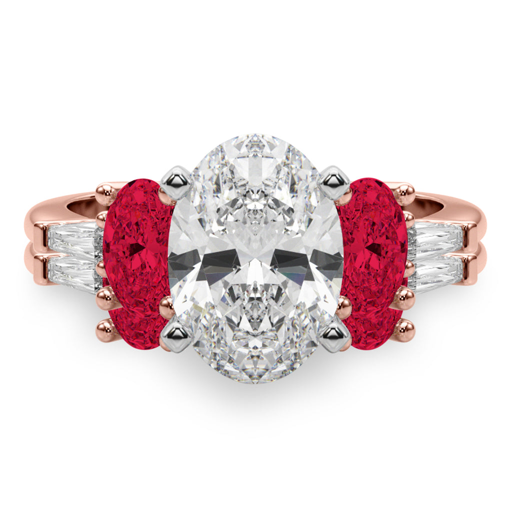 Oval Lab Diamond & Ruby Bridal Set 14K Rose Gold (5.09ct)