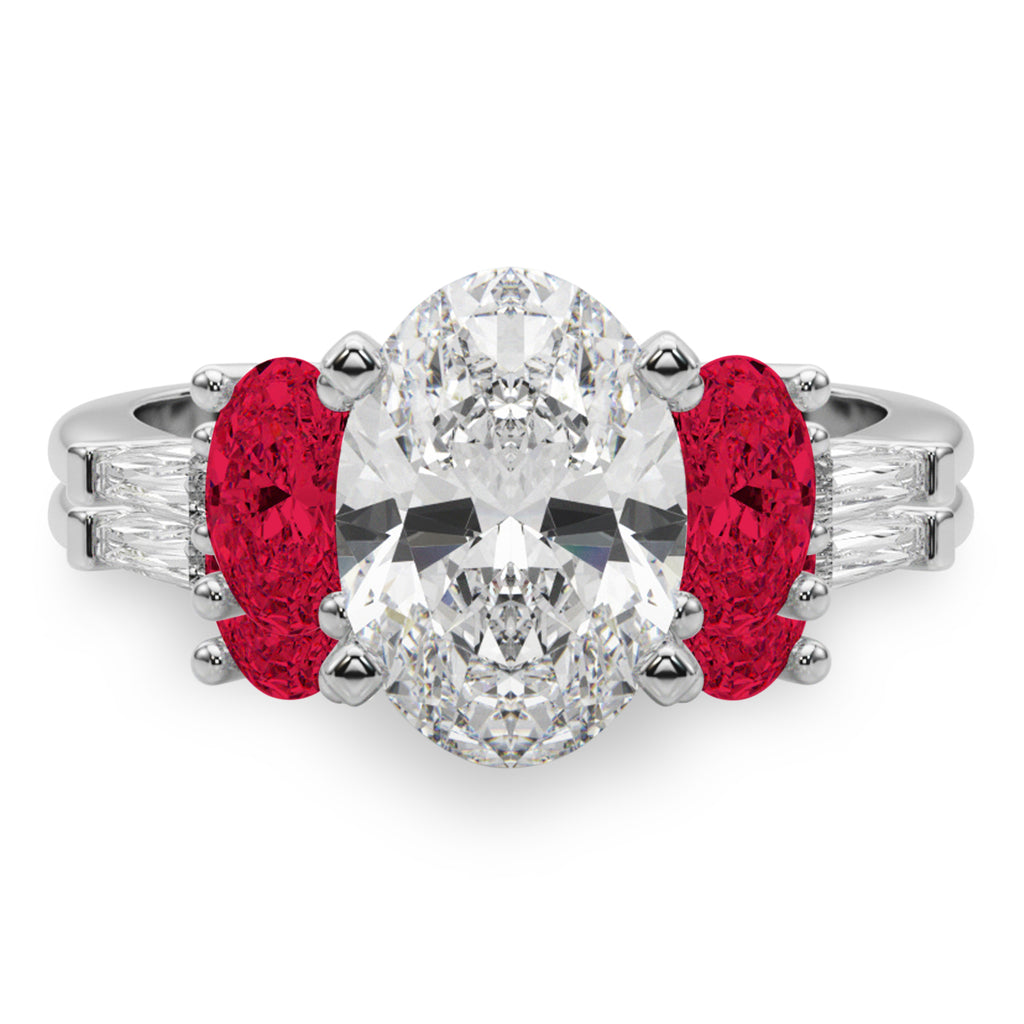 Oval Lab Grown Diamond & Ruby Bridal Set 14K White Gold (5.09ct)