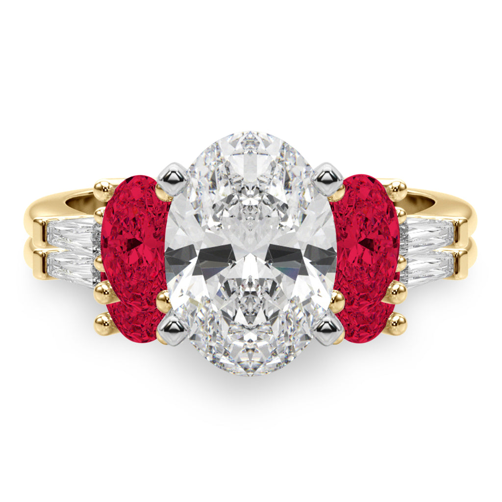 Oval Lab Diamond & Ruby Bridal Set 14K Yellow Gold (5.09ct)