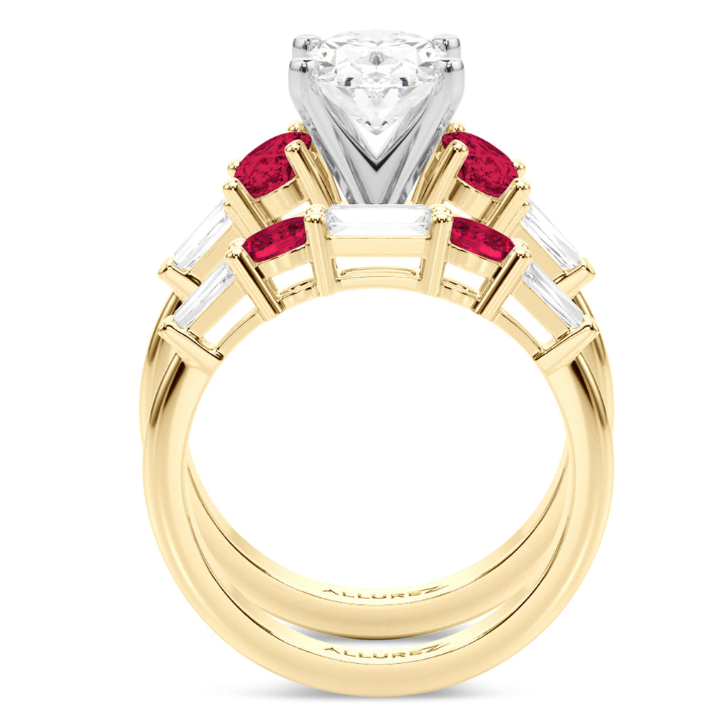 Oval Lab Diamond & Ruby Bridal Set 14K Yellow Gold (5.09ct)