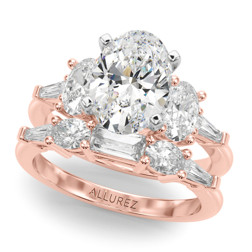 Oval Moissanite Diamond Engagement Ring Bridal Set 14K Rose Gold (4.93ct)