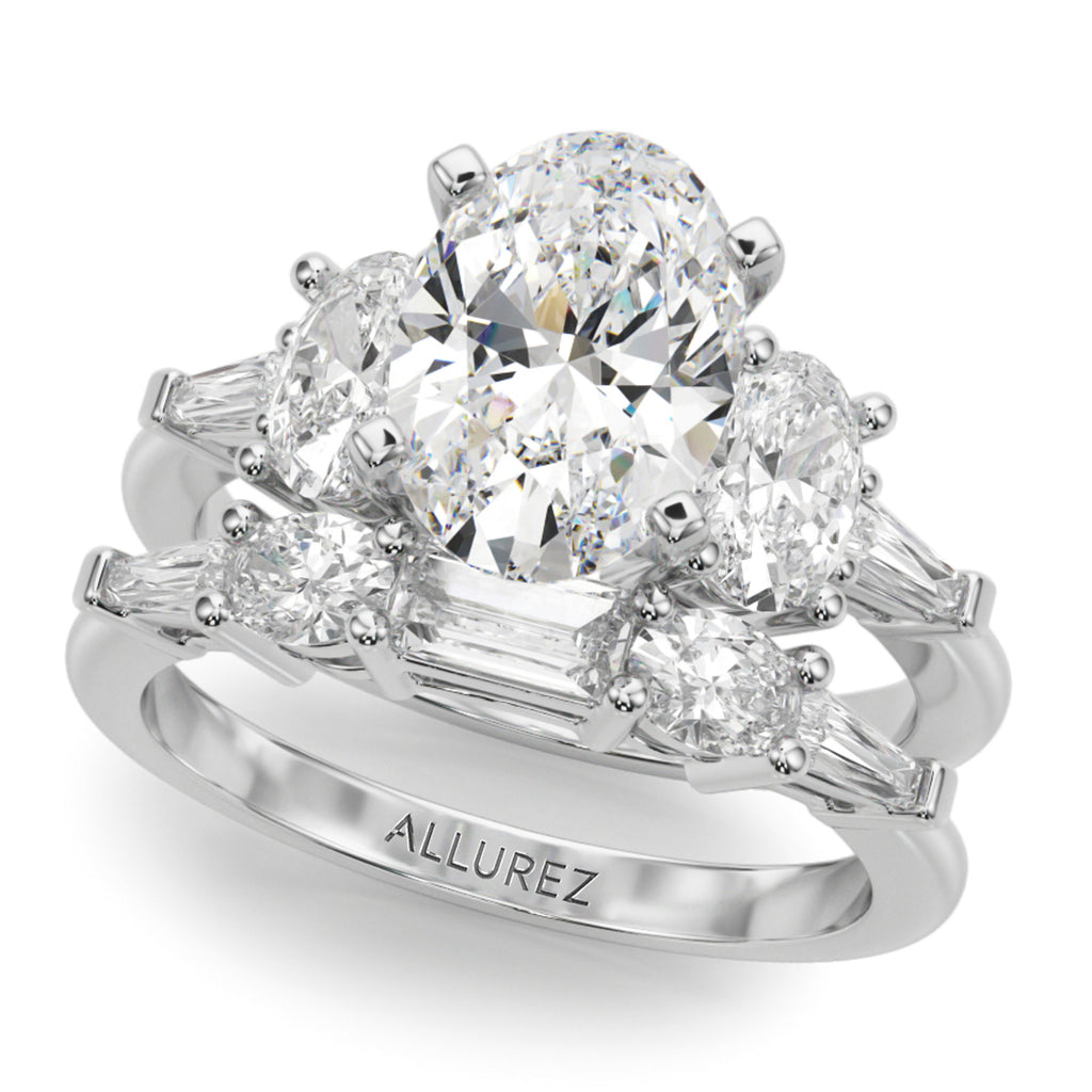 Oval Moissanite Diamond Engagement Ring Bridal Set 18K White Gold (4.93ct)