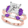Princess Cut Lab Diamond & Oval Amethyst Bridal Set 18K Rose Gold (4.65ct)