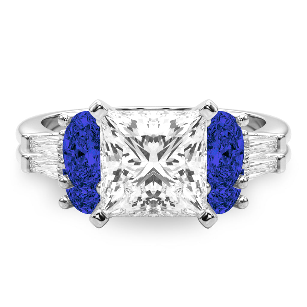 Princess Cut Lab Diamond & Oval Blue Sapphire Bridal Set 14K White Gold (5.17ct)