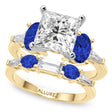 Princess Cut Lab Diamond & Oval Blue Sapphire Bridal Set 14K Yellow Gold (5.17ct)