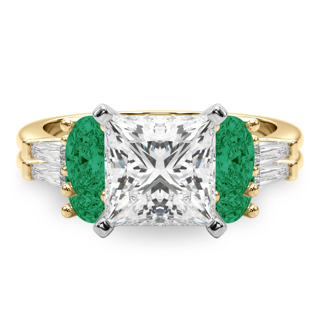 Princess Cut Lab Diamond & Oval Emerald Bridal Set 18K Yellow Gold (4.65ct)