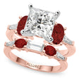 Princess Cut Lab Diamond & Oval Garnet Bridal Set 18K Rose Gold (4.97ct)