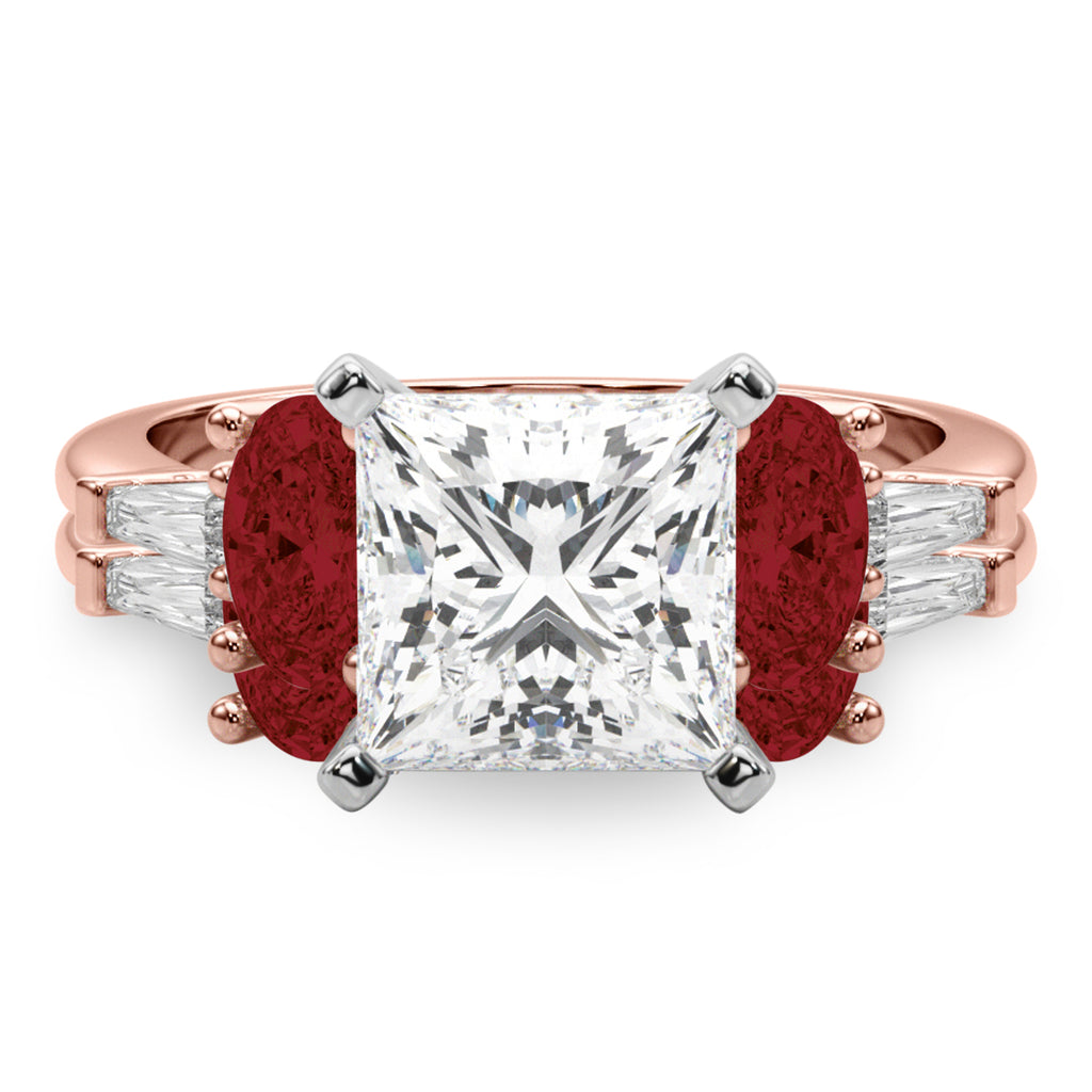 Princess Cut Lab Diamond & Oval Garnet Bridal Set 18K Rose Gold (4.97ct)