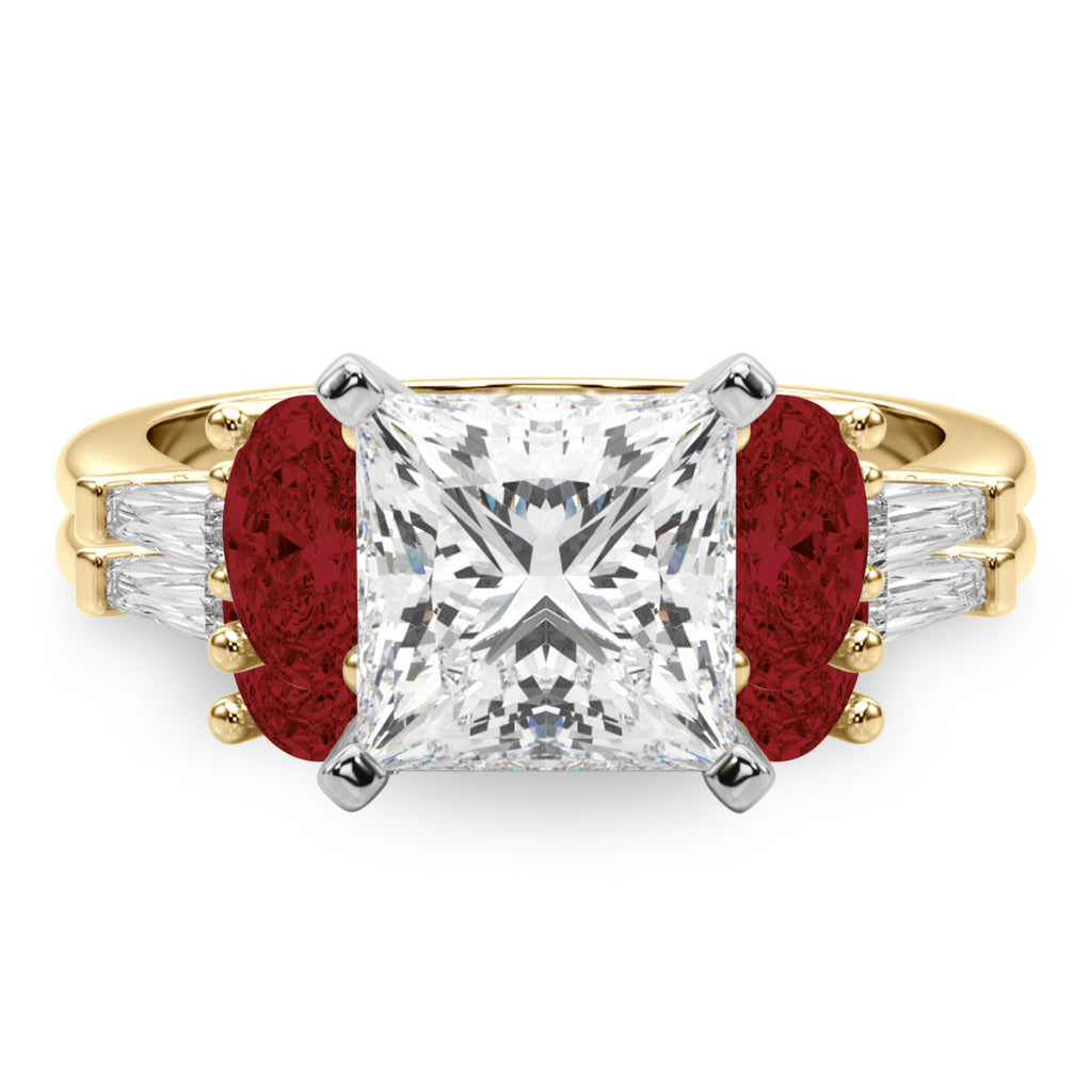 Princess Cut Lab Diamond & Oval Garnet Bridal Set 18K Yellow Gold (4.97ct)