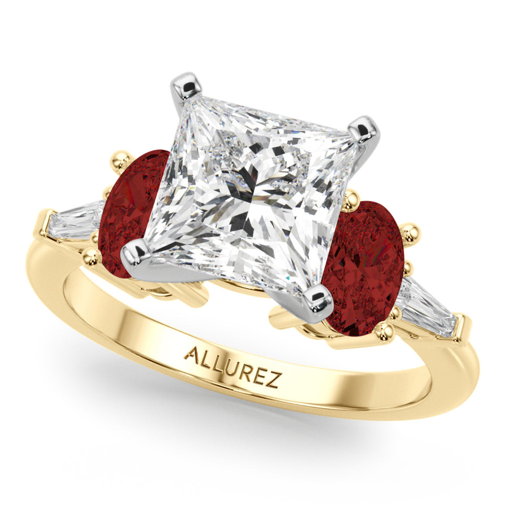 Princess Cut Lab Diamond & Oval Garnet Bridal Set 18K Yellow Gold (4.97ct)