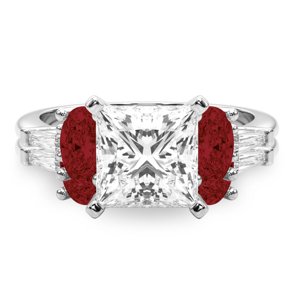 Princess Cut Lab Diamond & Oval Garnet Bridal Set in Platinum (4.97ct)