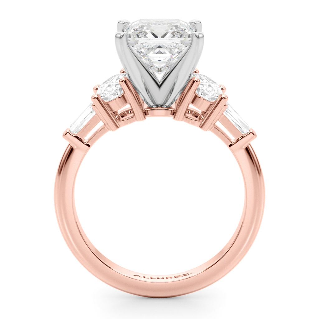 Princess Cut Moissanite Diamond Engagement Ring Bridal Set 14K Rose Gold (4.93ct)