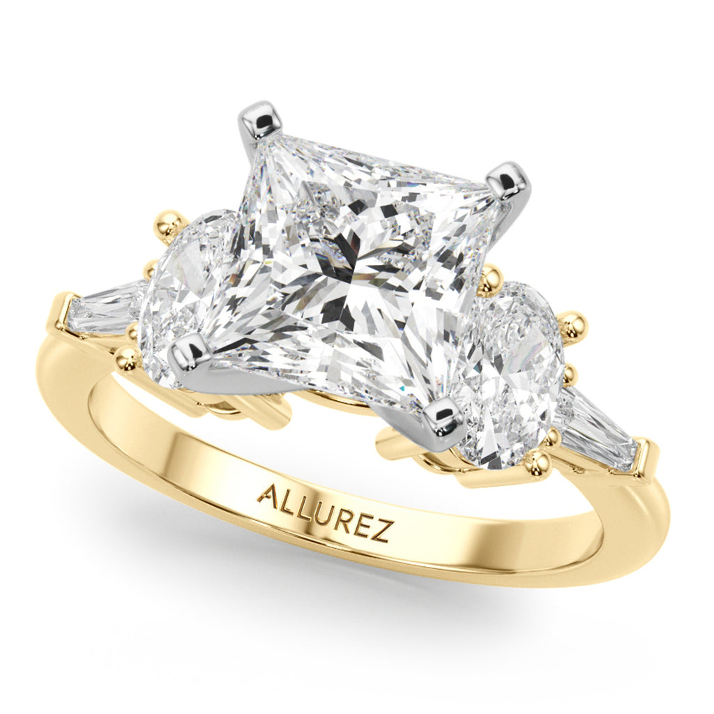 Princess Cut Moissanite Diamond Engagement Ring Bridal Set 18K Yellow Gold (4.93ct)