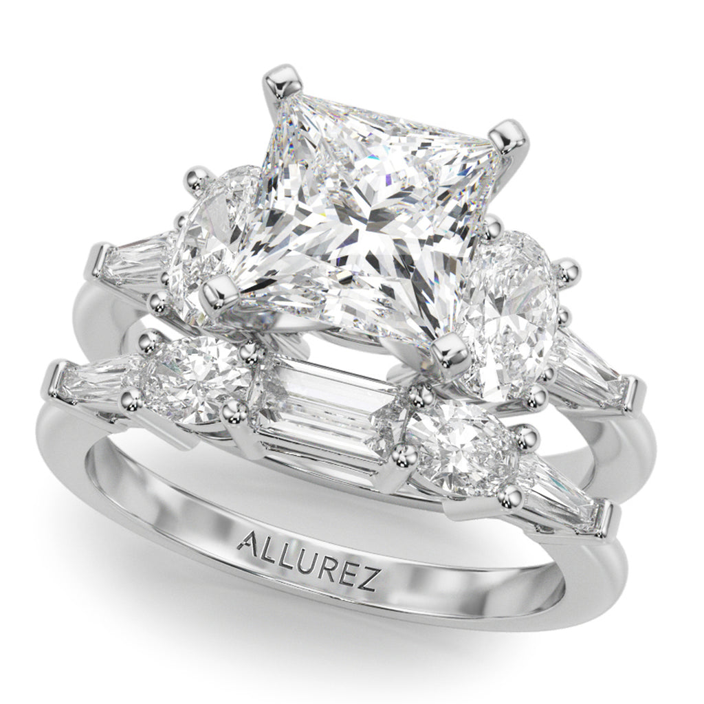 Princess Cut Moissanite Diamond Engagement Ring Bridal Set in Platinum (4.93ct)