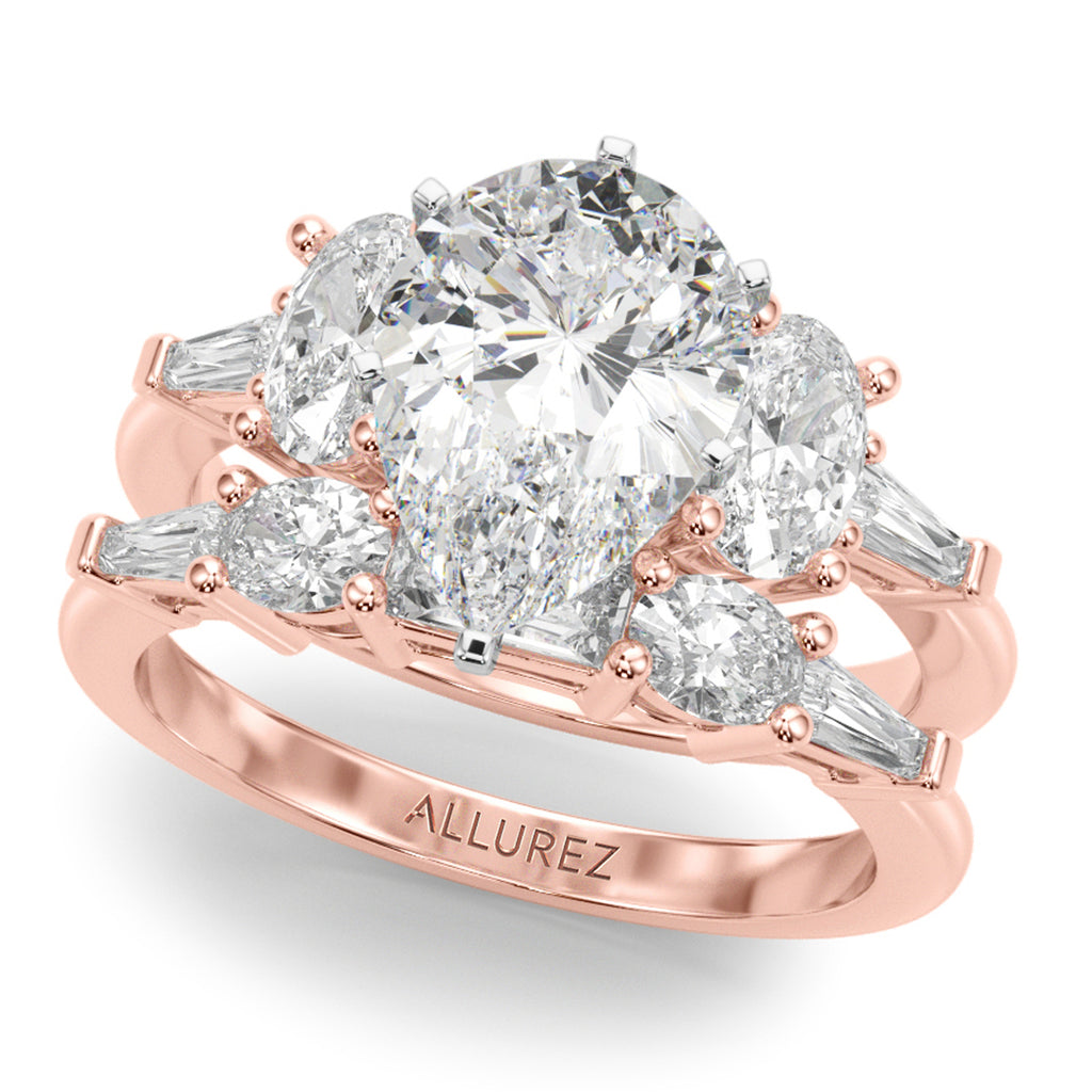 Pear Lab Diamond Engagement Ring Bridal Set 18K Rose Gold (4.93ct)
