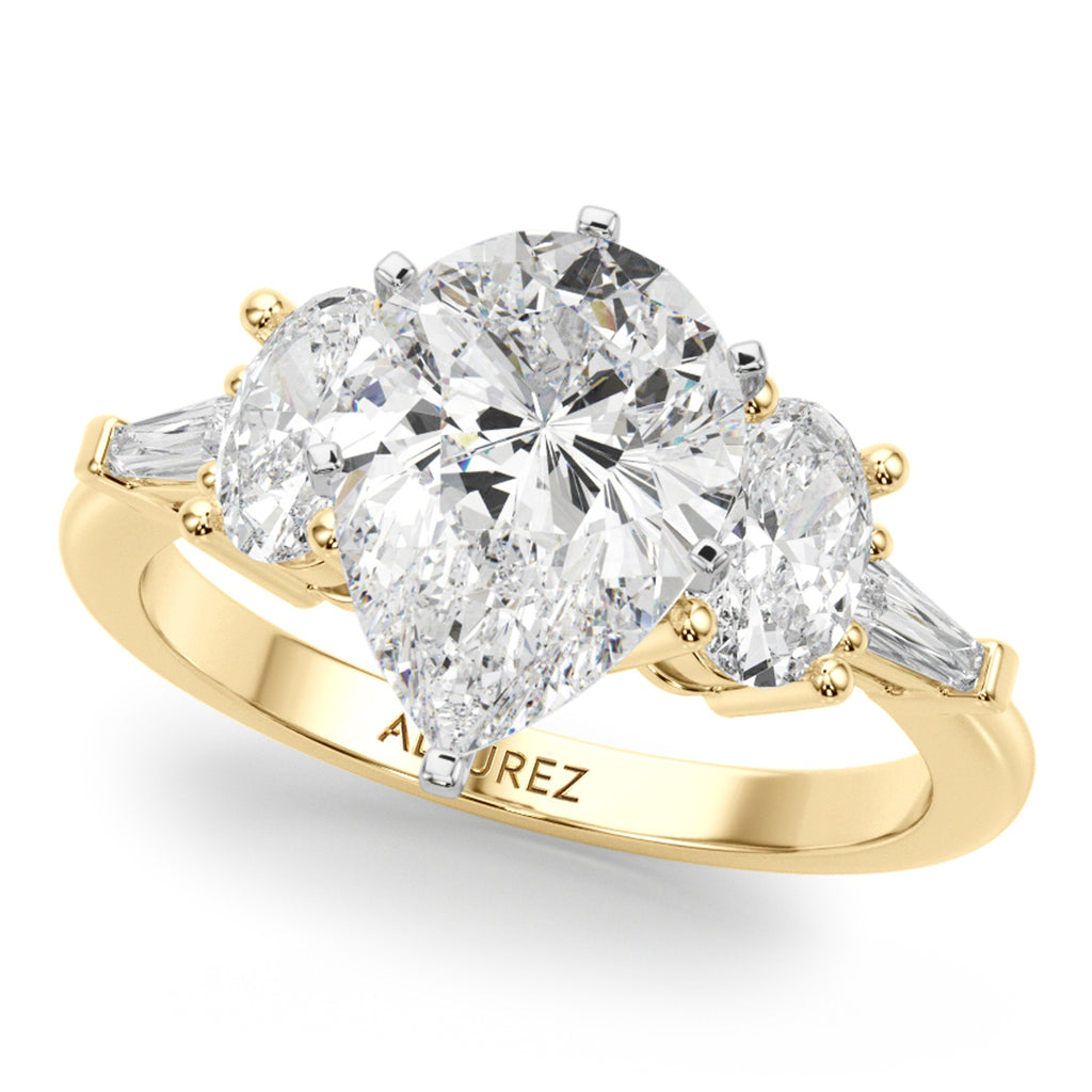 Pear Lab Diamond Engagement Ring Bridal Set 18K Yellow Gold (4.93ct)