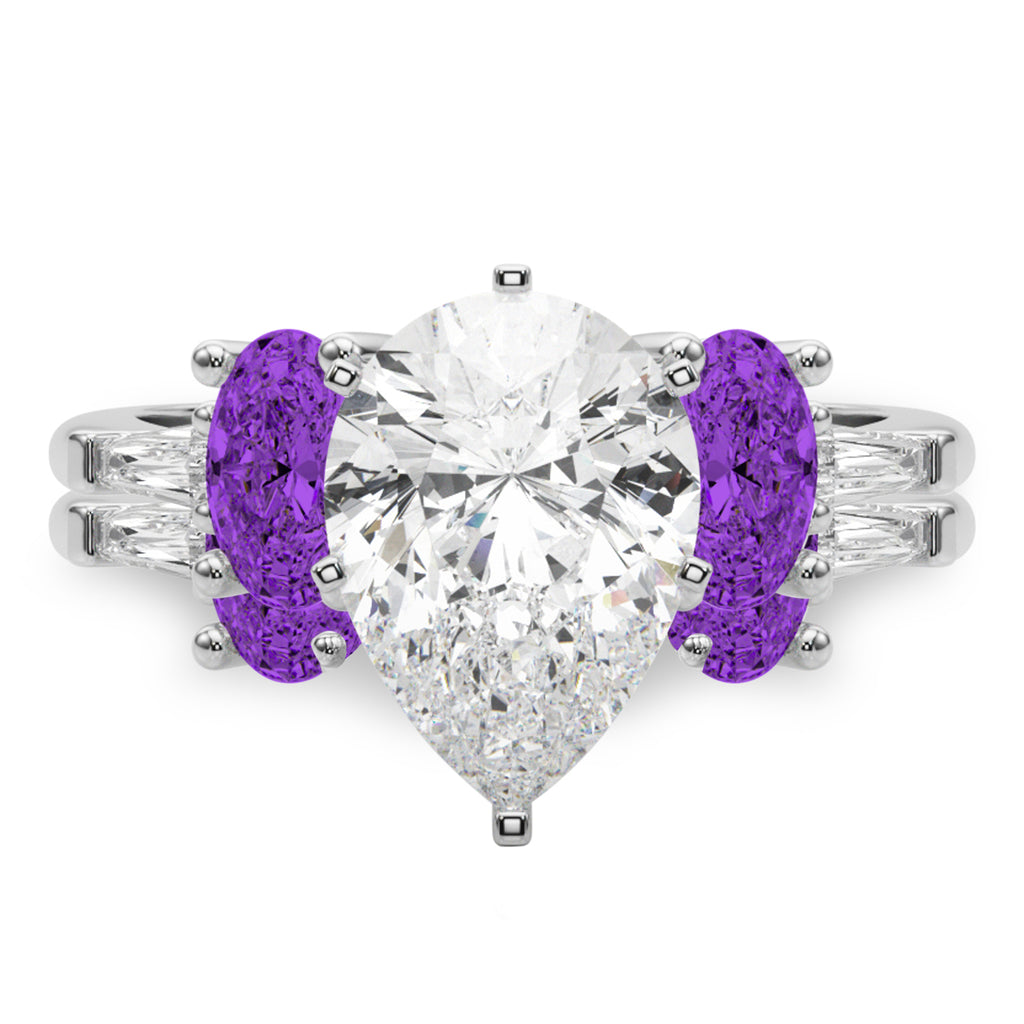 Pear Lab Grown Diamond & Oval Amethyst Bridal Set 14K White Gold (4.65ct)