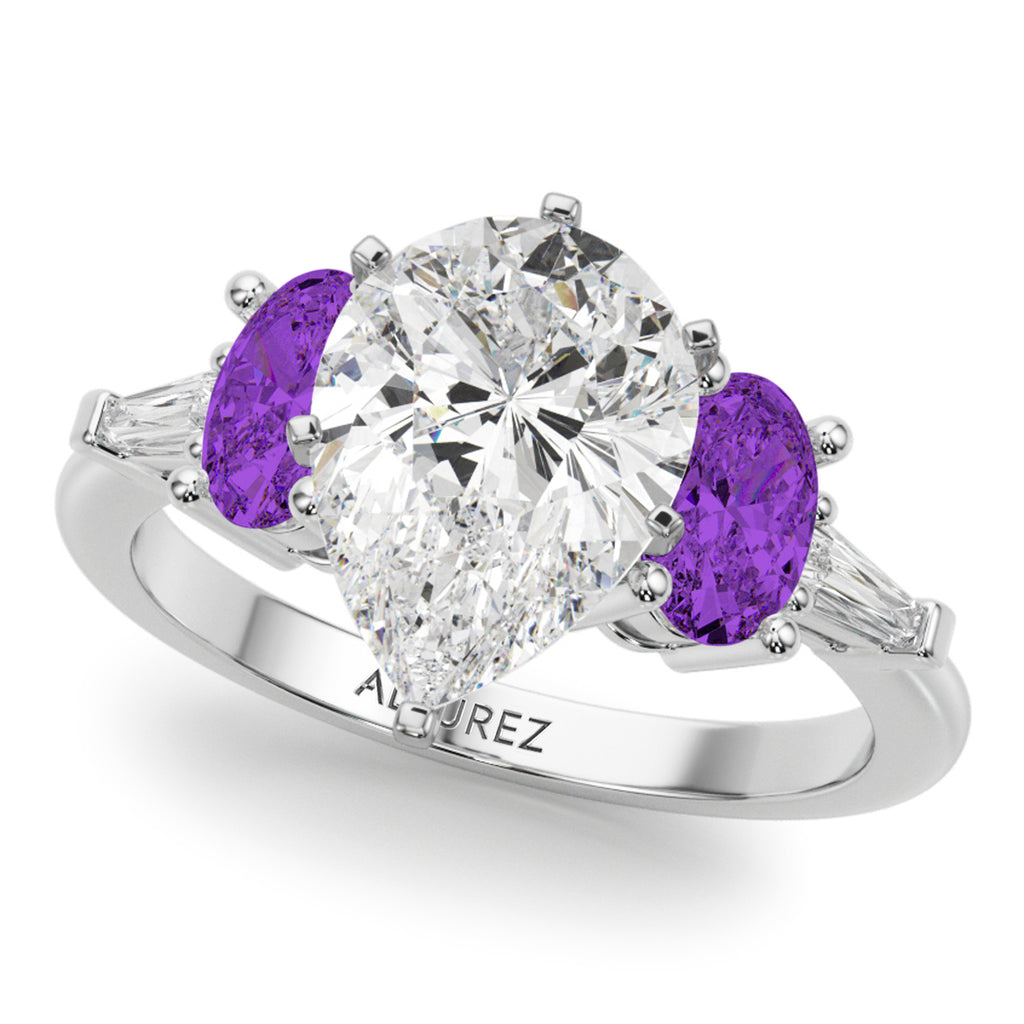 Pear Lab Grown Diamond & Oval Amethyst Bridal Set 14K White Gold (4.65ct)