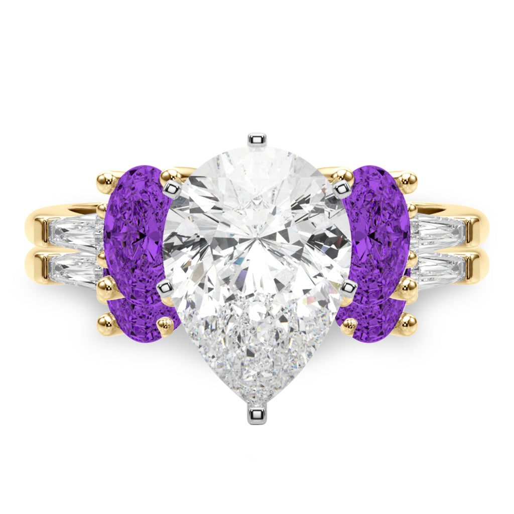 Pear Lab Diamond & Oval Amethyst Bridal Set 14K Yellow Gold (4.65ct)