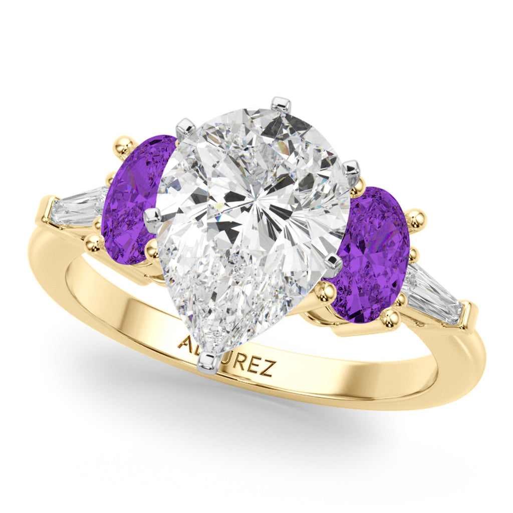 Pear Lab Diamond & Oval Amethyst Bridal Set 14K Yellow Gold (4.65ct)
