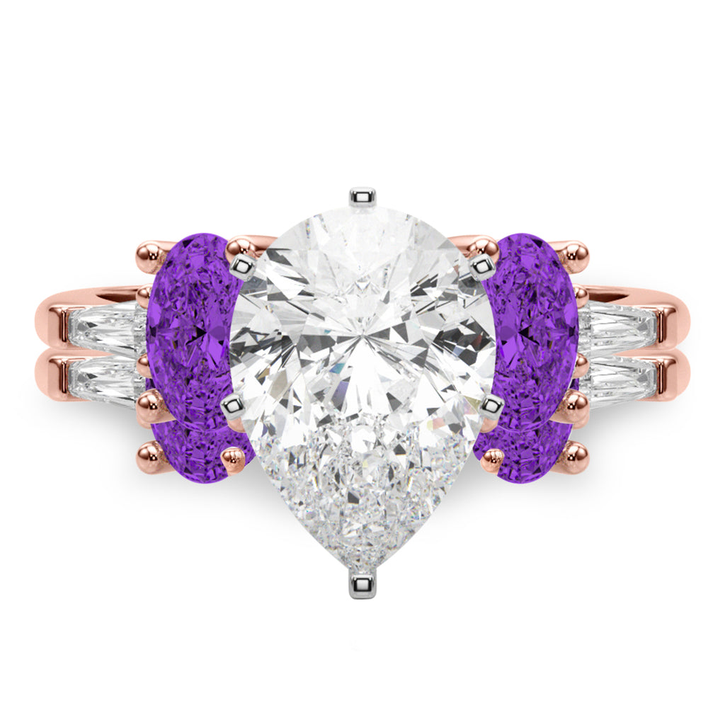Pear Lab Diamond & Oval Amethyst Bridal Set 18K Rose Gold (4.65ct)