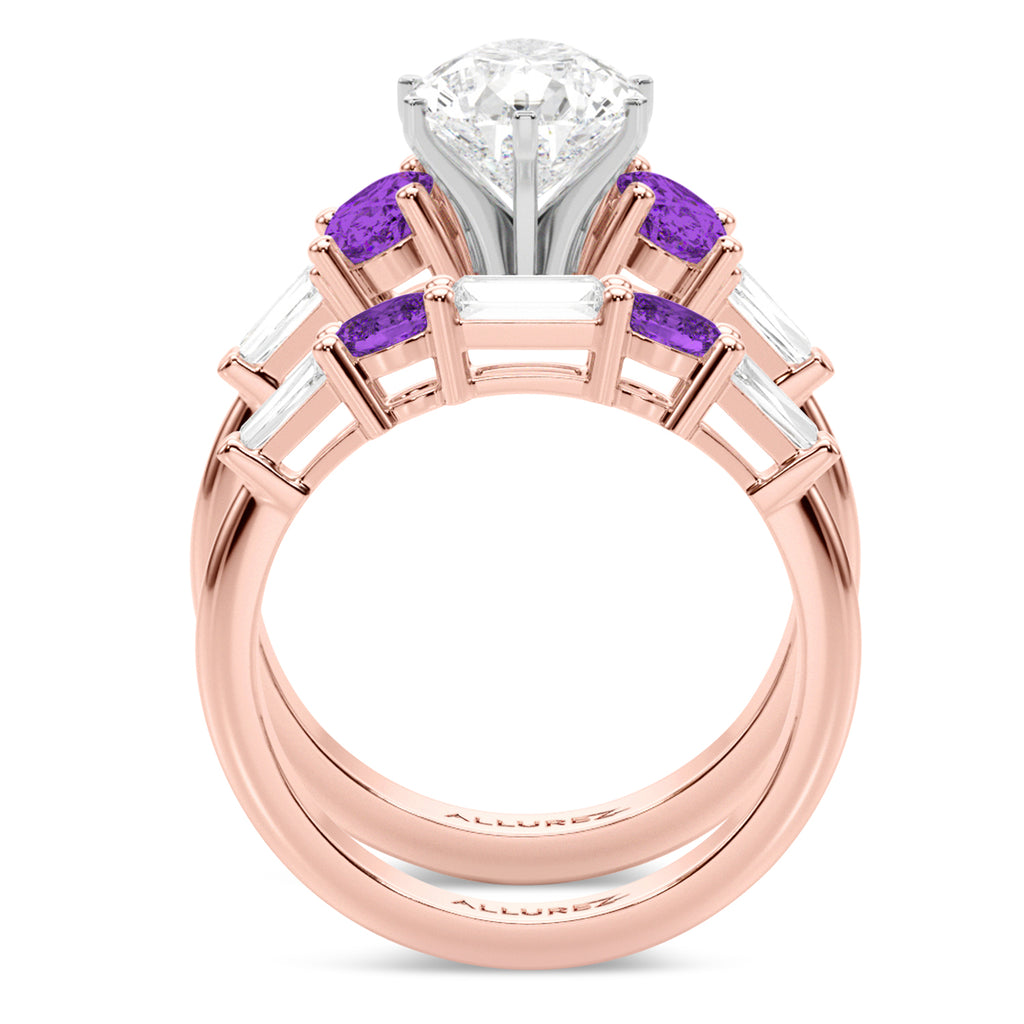 Pear Lab Diamond & Oval Amethyst Bridal Set 18K Rose Gold (4.65ct)