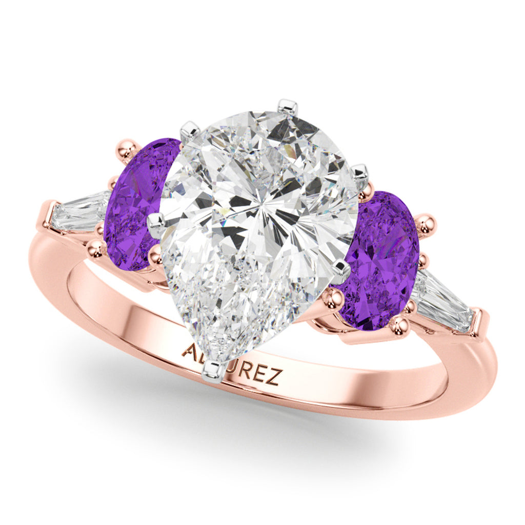 Pear Lab Diamond & Oval Amethyst Bridal Set 18K Rose Gold (4.65ct)